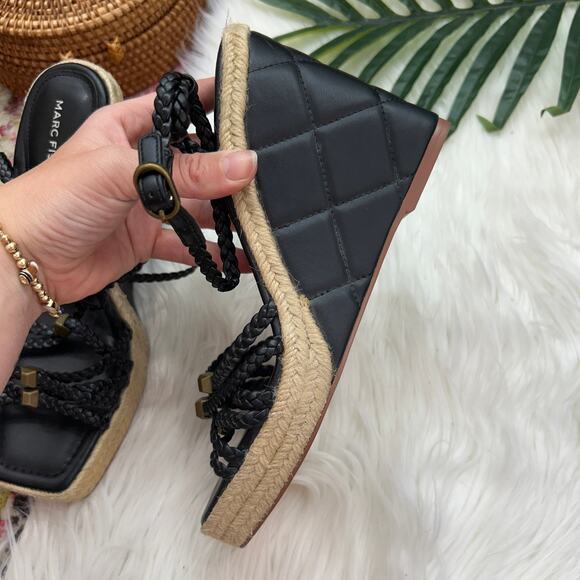 Marc Fisher Black Quilted Faux Leather Ankle Strap Platform Wedge Sandal 8.5 - Picture 3 of 7